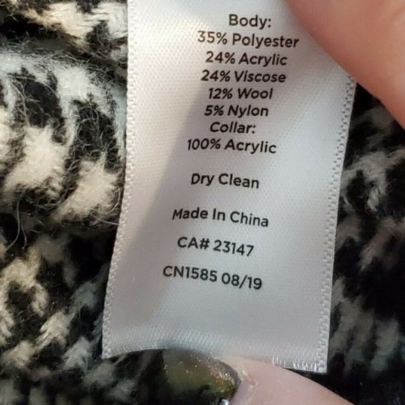 Talbot's Houndstooth Checkered Cowl Neck Turtleneck Fringe Poncho Cape Shawl M/L - Picture 5 of 8